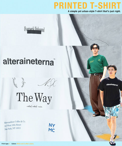 ベーシックコットンプリントTシャツ │流行 コットン100% 綿100% 都会的 ホワイト ブラック ブラウン グリーン 白 黒 カジュアル シンプル 大人 万能 古着風 春服 夏服 春夏 20代 30代 40代