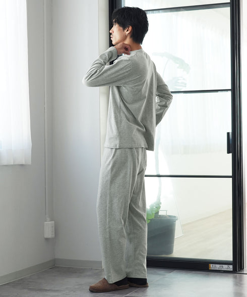 腹巻付きパジャマ | メンズ パジャマ ルームウェア 腹巻一体型 上下セット コットン100 綿100 吸汗 冷え対策 お腹 ゆったり リラックス 寝巻き 部屋着 グレー チャコールグレー アッシュブラウン 秋服 冬服 20代 30代 40代