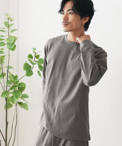 腹巻付きパジャマ | メンズ パジャマ ルームウェア 腹巻一体型 上下セット コットン100 綿100 吸汗 冷え対策 お腹 ゆったり リラックス 寝巻き 部屋着 グレー チャコールグレー アッシュブラウン 秋服 冬服 20代 30代 40代