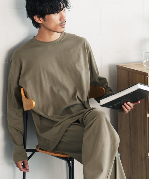 腹巻付きパジャマ | メンズ パジャマ ルームウェア 腹巻一体型 上下セット コットン100 綿100 吸汗 冷え対策 お腹 ゆったり リラックス 寝巻き 部屋着 グレー チャコールグレー アッシュブラウン 秋服 冬服 20代 30代 40代