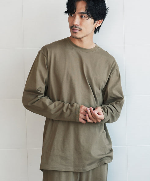 腹巻付きパジャマ | メンズ パジャマ ルームウェア 腹巻一体型 上下セット コットン100 綿100 吸汗 冷え対策 お腹 ゆったり リラックス 寝巻き 部屋着 グレー チャコールグレー アッシュブラウン 秋服 冬服 20代 30代 40代