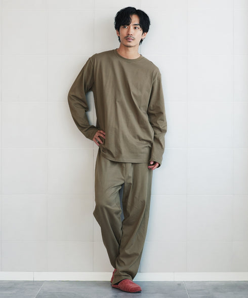 腹巻付きパジャマ | メンズ パジャマ ルームウェア 腹巻一体型 上下セット コットン100 綿100 吸汗 冷え対策 お腹 ゆったり リラックス 寝巻き 部屋着 グレー チャコールグレー アッシュブラウン 秋服 冬服 20代 30代 40代