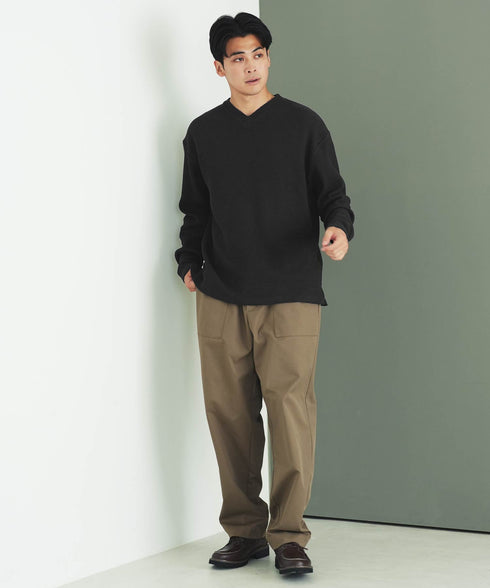 サーマルワッフルVネックロンT| メンズ 長袖Tシャツ ロンT Vネック ワッフル生地 サーマル ヘビーオンス 速乾 通気性 インナー カジュアル ブラック グレー ホワイト アイボリー ネイビー カーキ 秋服 冬服 20代 30代 40代