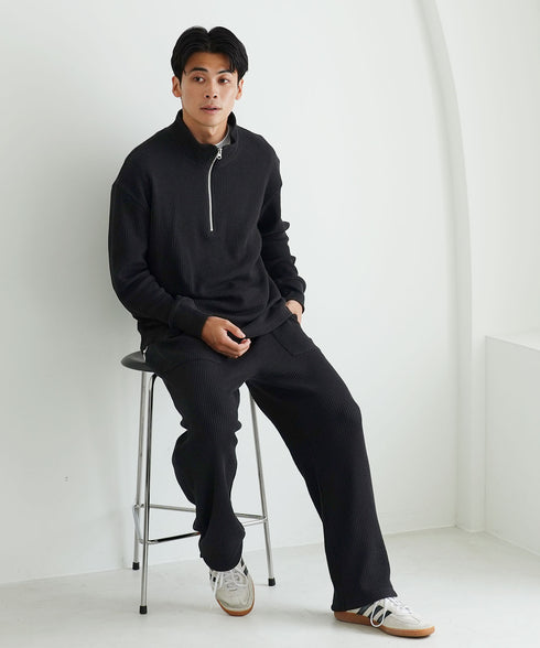 サーマルワッフルスタンドネックハーフジップロンT | メンズ 長袖Tシャツ ロンT ワッフル生地 ハーフジップ スタンドカラー ヘビーオンス 速乾 伸縮性 カジュアル ブラック グレー ホワイト アイボリー ネイビー カーキ 秋服 冬服 20代 30代 40代
