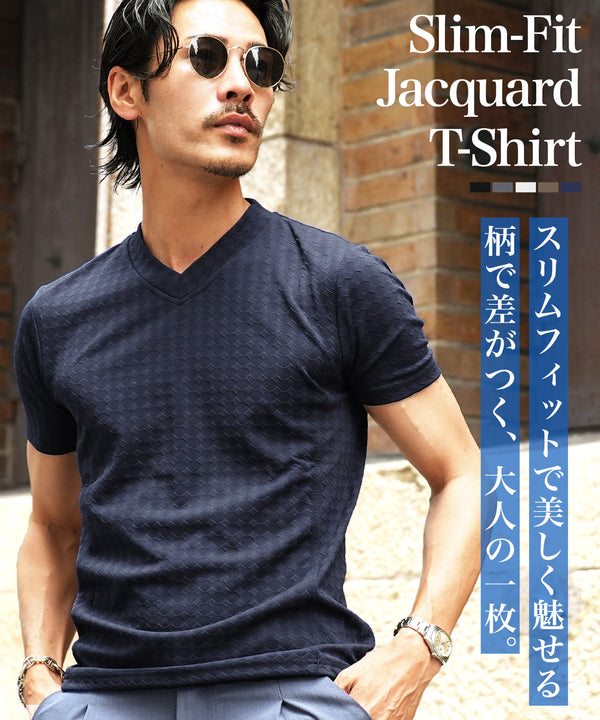 ダイヤジャガードVネックTシャツ
