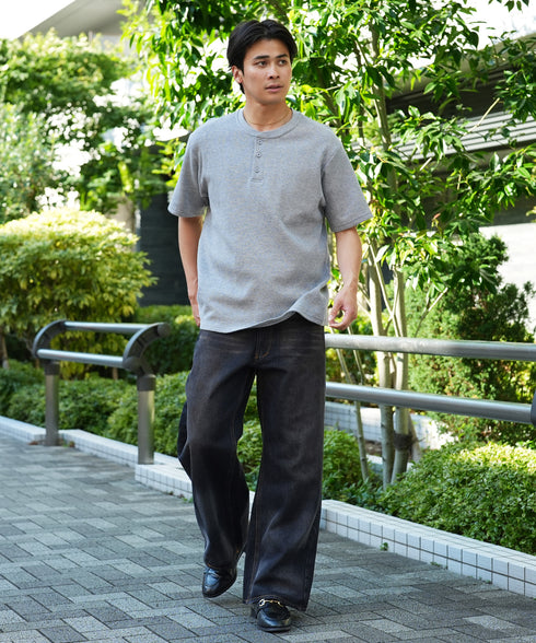オーガニックコットンサーマルヘンリーネックTシャツ