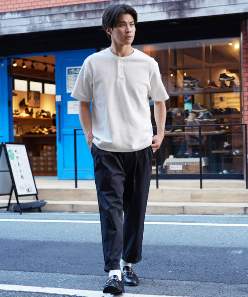 オーガニックコットンサーマルヘンリーネックTシャツ