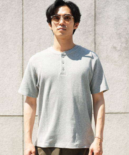 オーガニックコットンサーマルヘンリーネックTシャツ