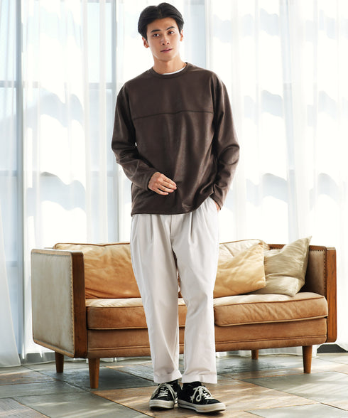 (9月中旬発送予定)レザーライクジャージクルー裾ドローコード