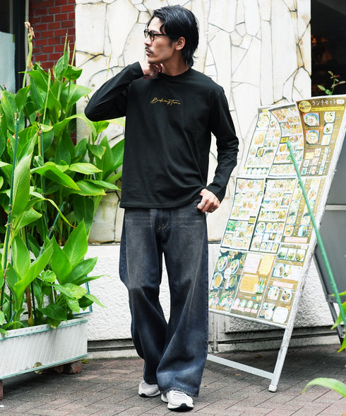 (9月下旬発送予定)オーガビッツ コットン マルチ刺繍ロンT | Tシャツ 長袖 カットソー ロンティー ブランド おしゃれ ワンポイント 白Tシャツ クルーネック 服 秋服 秋 冬服 冬 春服 春 黒 白 ベージュ 【メール便】【先行予約1288】