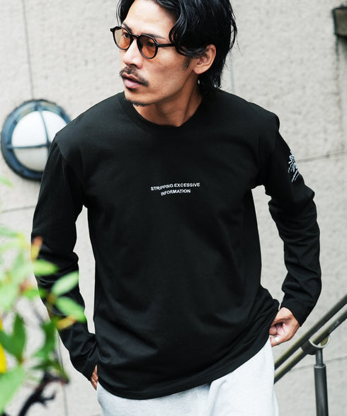 (9月下旬発送予定)オーガビッツ コットン マルチ刺繍ロンT | Tシャツ 長袖 カットソー ロンティー ブランド おしゃれ ワンポイント 白Tシャツ クルーネック 服 秋服 秋 冬服 冬 春服 春 黒 白 ベージュ 【メール便】【先行予約1288】