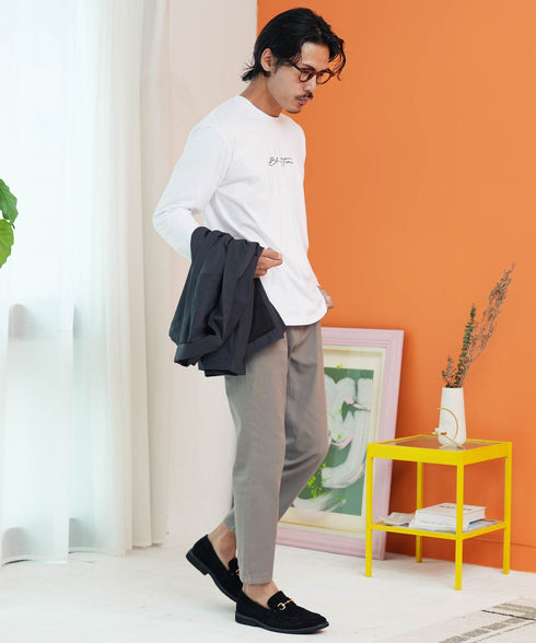 (9月下旬発送予定)オーガビッツ コットン マルチ刺繍ロンT | Tシャツ 長袖 カットソー ロンティー ブランド おしゃれ ワンポイント 白Tシャツ クルーネック 服 秋服 秋 冬服 冬 春服 春 黒 白 ベージュ 【メール便】【先行予約1288】