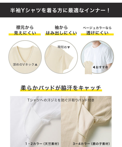 グンゼ GUNZE COOLMAGIC 汗取り付きVネックTシャツ 鹿の子 【メール便】 cts