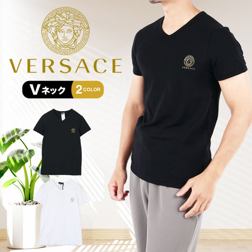 ヴェルサーチェ VERSACE La Medusa メンズ VネックTシャツ ロゴ Tシャツ おしゃれ かっこいい ハイブランド 高級 人気 プレゼント 彼氏