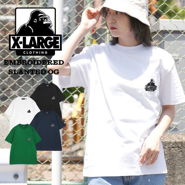 エクストララージ X-LARGE EMBROIDERED SLANTED OG ユニセックス半袖ポケットTシャツ