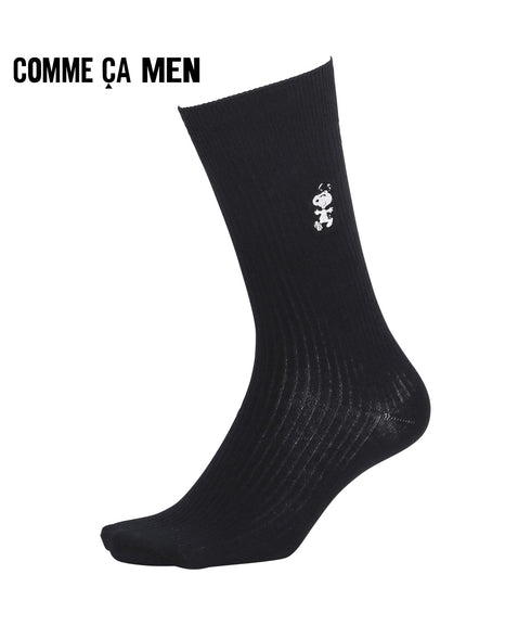 コムサメン COMME CA MEN スヌーピー ウッドストック チャーリーブラウンリブワンポイント刺繍 クルーソックス 【メール便】
