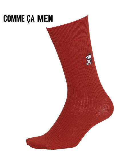 コムサメン COMME CA MEN スヌーピー ウッドストック チャーリーブラウンリブワンポイント刺繍 クルーソックス 【メール便】