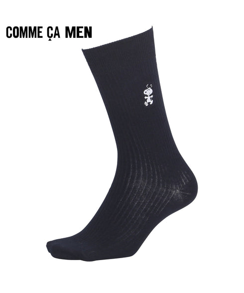 コムサメン COMME CA MEN スヌーピー ウッドストック チャーリーブラウンリブワンポイント刺繍 クルーソックス 【メール便】