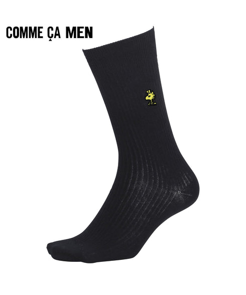 コムサメン COMME CA MEN スヌーピー ウッドストック チャーリーブラウンリブワンポイント刺繍 クルーソックス 【メール便】