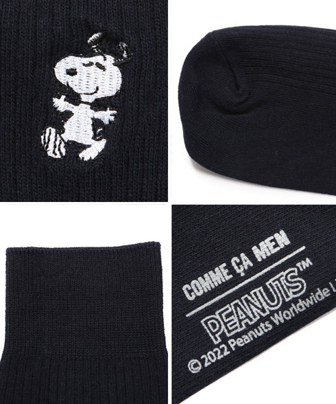 コムサメン COMME CA MEN スヌーピー ウッドストック チャーリーブラウンリブワンポイント刺繍 クルーソックス 【メール便】