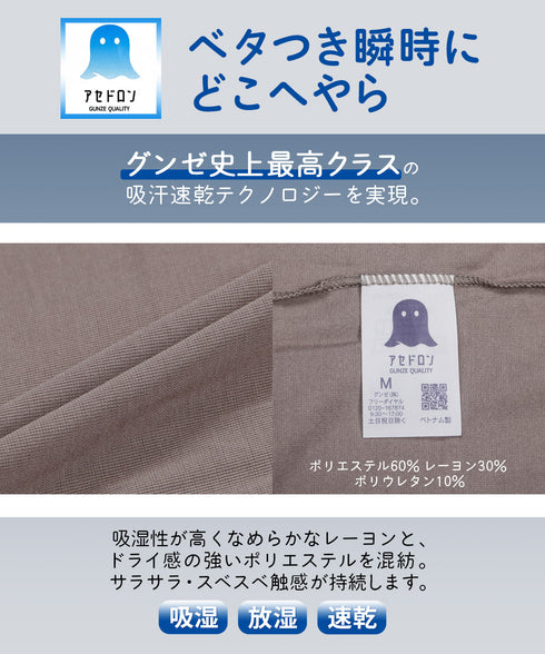 グンゼ GUNZE COOL MAGIC アセドロン ベア天 メンズ 汗とり付 Vネック半袖Tシャツ 【メール便】