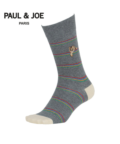 ポールアンドジョー PAUL&JOE クルー 表綿100 ボーダーヌネット刺繍 メンズ ソックス 【メール便】