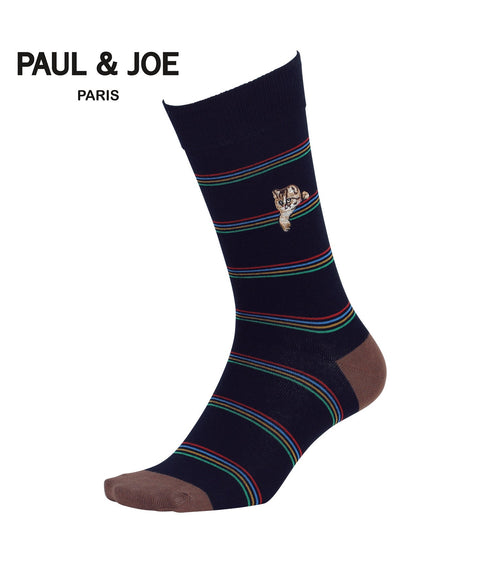 ポールアンドジョー PAUL&JOE クルー 表綿100 ボーダーヌネット刺繍 メンズ ソックス 【メール便】