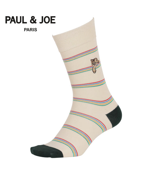 ポールアンドジョー PAUL&JOE クルー 表綿100 ボーダーヌネット刺繍 メンズ ソックス 【メール便】