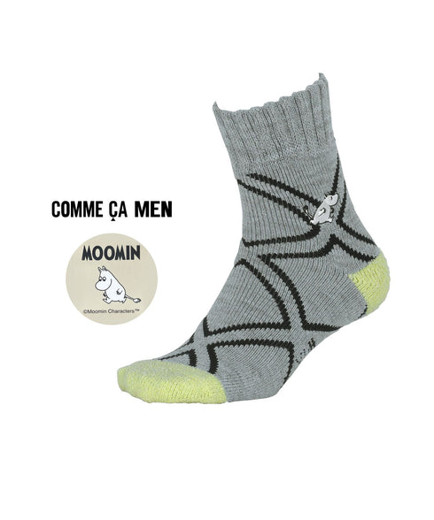 コムサメン COMME CA MEN ルーム 毛混 ムーミンコラボ ダイヤ柄+刺繍 メンズ ソックス 【メール便】