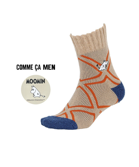 コムサメン COMME CA MEN ルーム 毛混 ムーミンコラボ ダイヤ柄+刺繍 メンズ ソックス 【メール便】