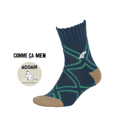 コムサメン COMME CA MEN ルーム 毛混 ムーミンコラボ ダイヤ柄+刺繍 メンズ ソックス 【メール便】