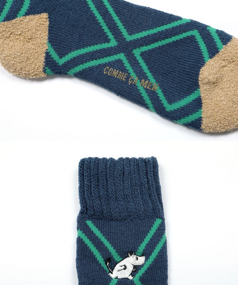 コムサメン COMME CA MEN ルーム 毛混 ムーミンコラボ ダイヤ柄+刺繍 メンズ ソックス 【メール便】