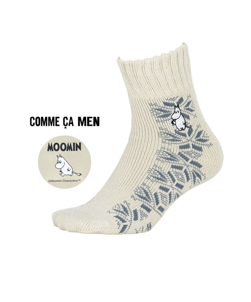 コムサメン COMME CA MEN ルーム 毛混 ムーミンコラボ フェアアイル柄+刺繍 メンズ ソックス 【メール便】