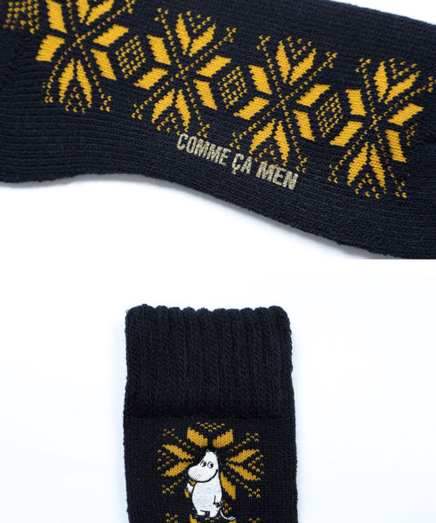 コムサメン COMME CA MEN ルーム 毛混 ムーミンコラボ フェアアイル柄+刺繍 メンズ ソックス 【メール便】