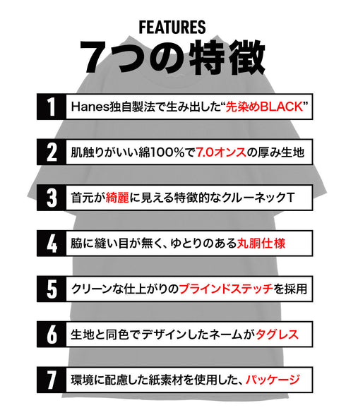 ヘインズ Hanes KURO クルーネック 半袖Tシャツ 【メール便】