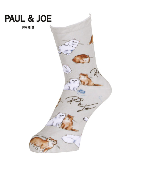 ポールアンドジョー PAUL&JOE プレイングキャットプリント レディース クルーソックス 【メール便】