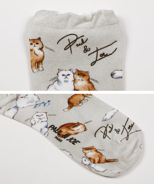 ポールアンドジョー PAUL&JOE プレイングキャットプリント レディース クルーソックス 【メール便】