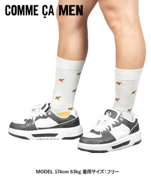 コムサメン COMME CA MEN 秋田犬柄 メンズ クルーソックス 【メール便】