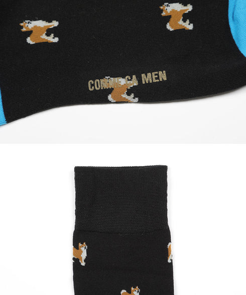 コムサメン COMME CA MEN 秋田犬柄 メンズ クルーソックス 【メール便】