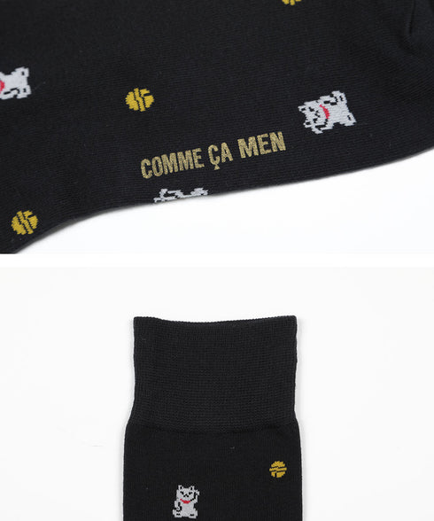 コムサメン COMME CA MEN 招き猫柄 メンズ クルーソックス 【メール便】