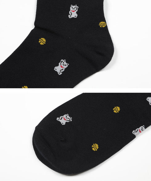 コムサメン COMME CA MEN 招き猫柄 メンズ クルーソックス 【メール便】