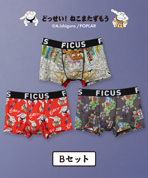 フィークス FICUS どっせいねこまたずもう コラボ 3枚セット メンズボクサーパンツ 【メール便】