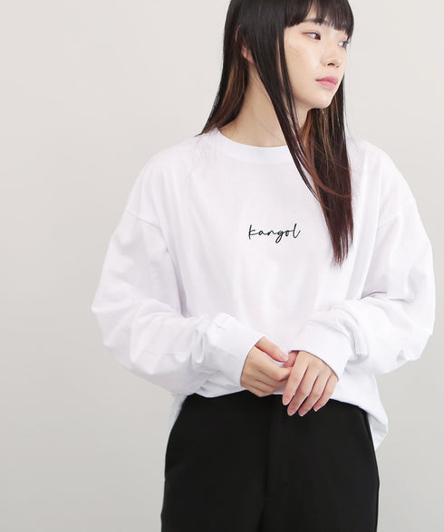 KANGOL / カンゴール 別注 コラボ オーバーサイズ 刺繍 ロゴ ロンT | ブランド クルーネックロンT 長袖Tシャツ クルーネック ロングtシャツ 無地 カットソー
