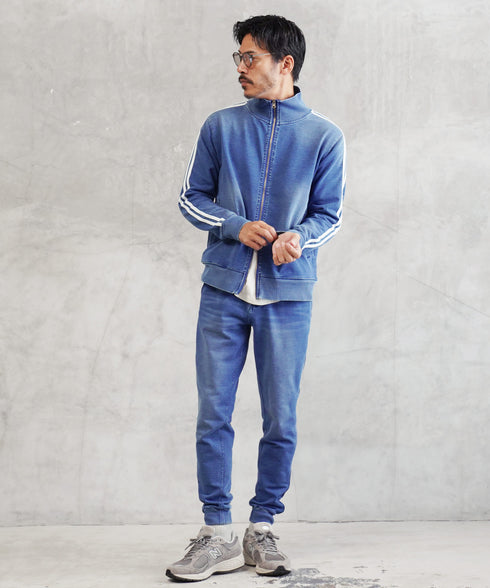 スウェットデニムトラックジャケット セットアップ | トラックジャケット メンズ ブルゾン アウター ジップ デニム スリム スウェット デニムジャケット デニムジャージ サイドライン ラインジャケット ストレッチ 細身