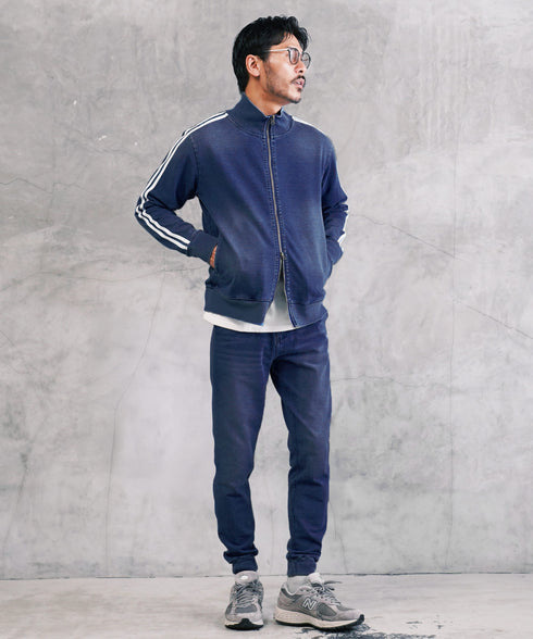 スウェットデニムトラックジャケット セットアップ | トラックジャケット メンズ ブルゾン アウター ジップ デニム スリム スウェット デニムジャケット デニムジャージ サイドライン ラインジャケット ストレッチ 細身