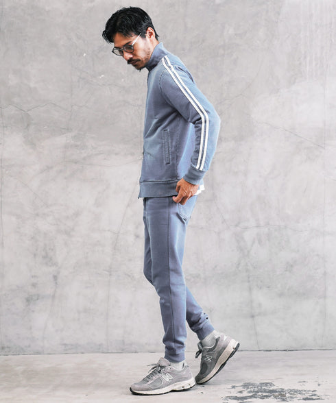 スウェットデニムトラックジャケット セットアップ | トラックジャケット メンズ ブルゾン アウター ジップ デニム スリム スウェット デニムジャケット デニムジャージ サイドライン ラインジャケット ストレッチ 細身