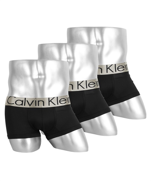 Calvin Klein/カルバンクライン ボクサーパンツ メンズ アンダーウェア 下着 Steel Micro Low Rise Trunk 3枚セット ローライズ 前閉じ シンプル かっこいい ツ(1.ブラックセット-海外L(日本XL相当))