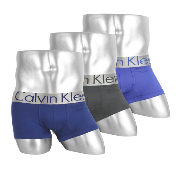 Calvin Klein/カルバンクライン ボクサーパンツ メンズ アンダーウェア 下着 Steel Micro Low Rise Trunk 3枚セット ローライズ 前閉じ シンプル かっこいい ツ(2.ブルーマルチセット-海外S(日本M相当))
