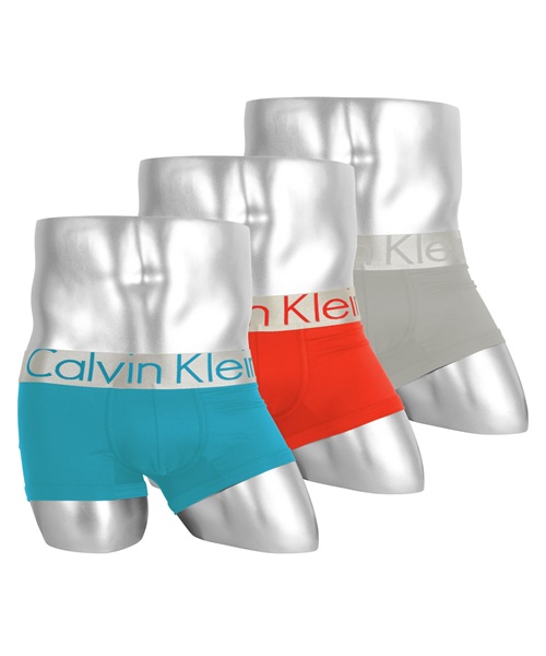 Calvin Klein/カルバンクライン ボクサーパンツ メンズ アンダーウェア 下着 Steel Micro Low Rise Trunk 3枚セット ローライズ 前閉じ シンプル かっこいい ツ(5.シーブルーセット-海外L(日本XL相当))