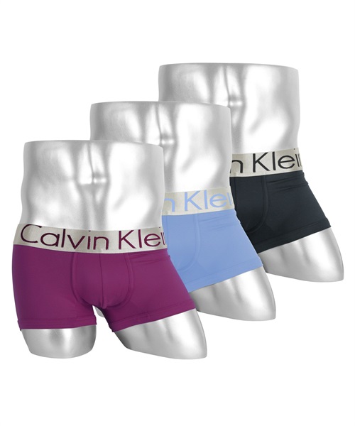 Calvin Klein/カルバンクライン ボクサーパンツ メンズ アンダーウェア 下着 Steel Micro Low Rise Trunk 3枚セット ローライズ 前閉じ シンプル かっこいい ツ(7.パープルマルチセット-海外XL(日本XXL相当))
